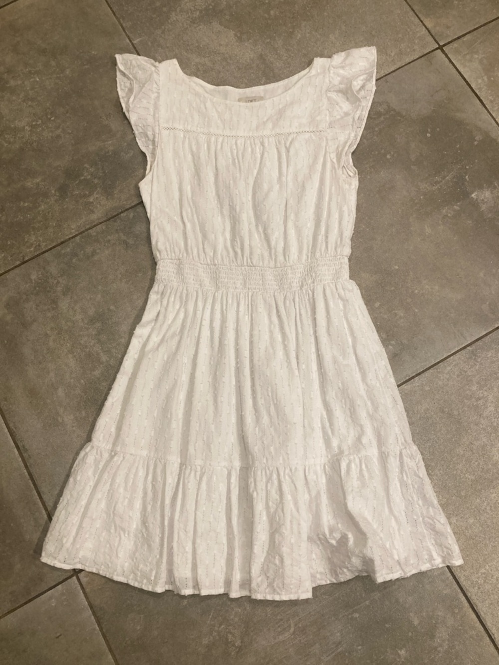 LOFT White Cotton Sundress with Ruffle Sleeves